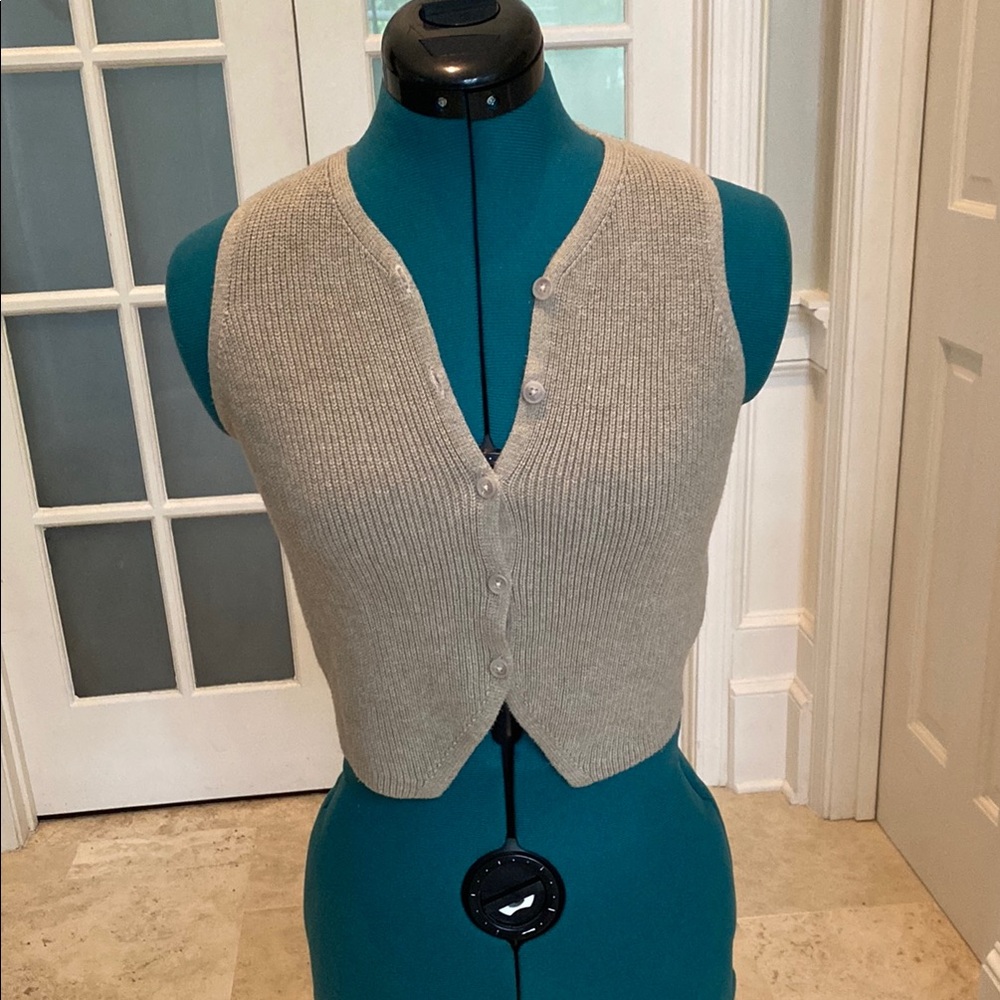 Beige Knit Button-Up Vest